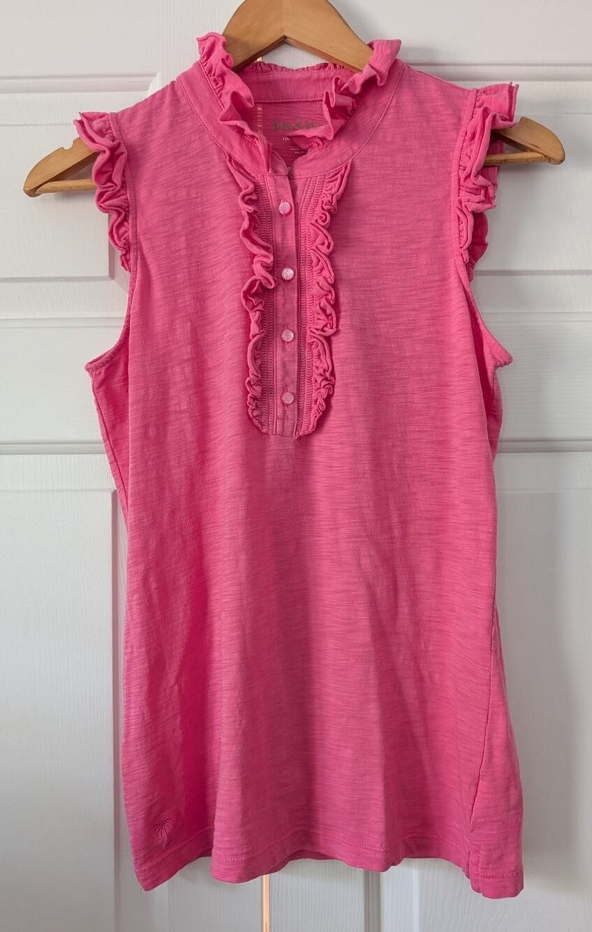 Lilly Pulitzer Pink Puma Cotton Ruffle Sleeveless Top
